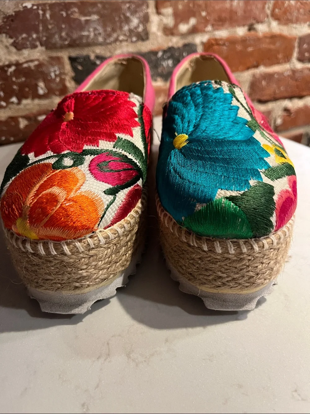 Lola Frish Floral Embroidered Platform Espadrille Slip On Size 23.5 or US 6.5